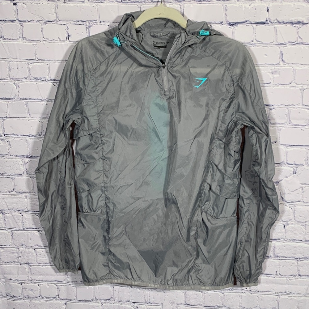 Gymshark Womens 1/4 Zip Windbreaker Jacket Gray Teal Size M Athleisure Running